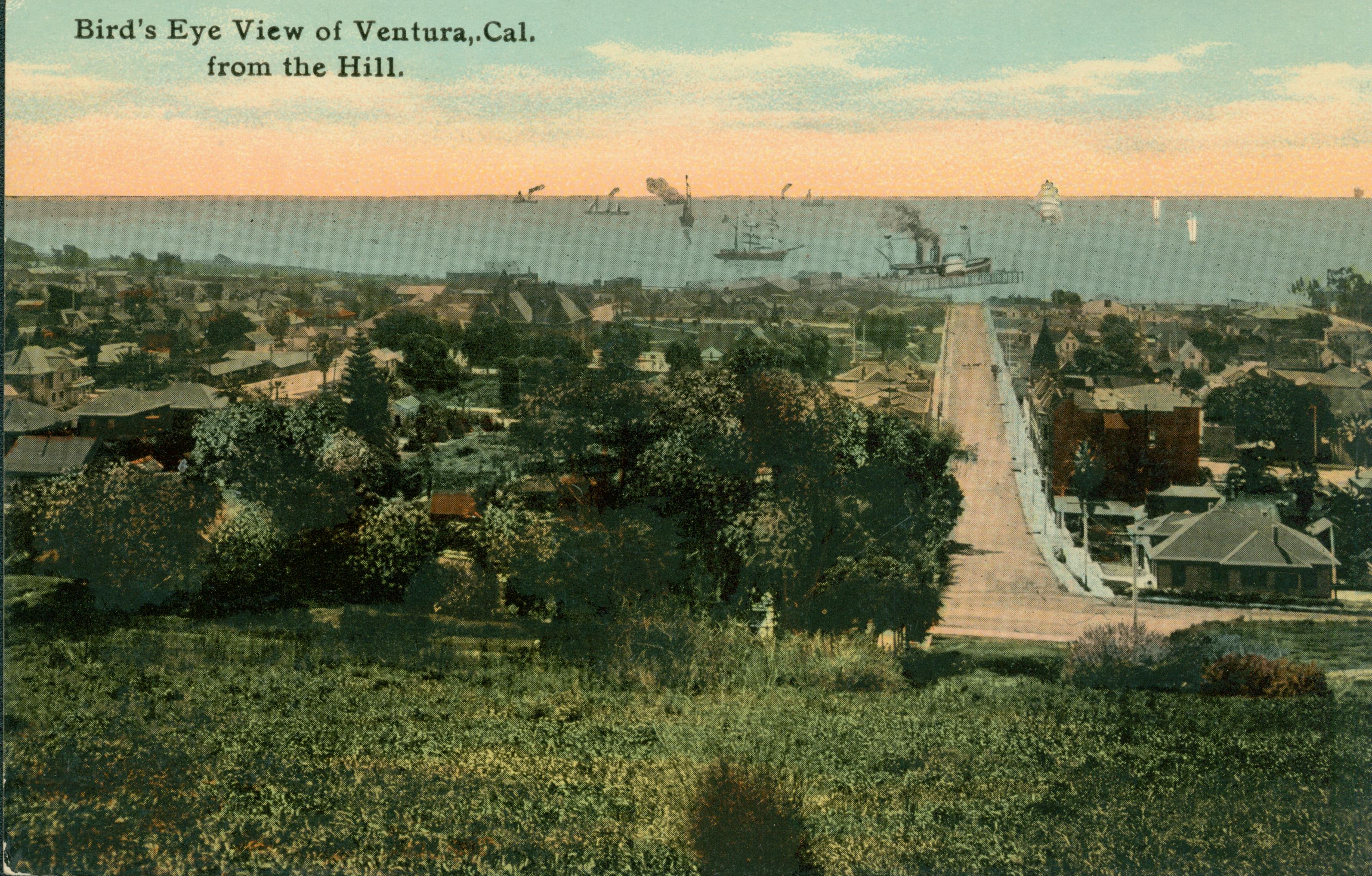 Hillside view of Ventura with ocean in the background